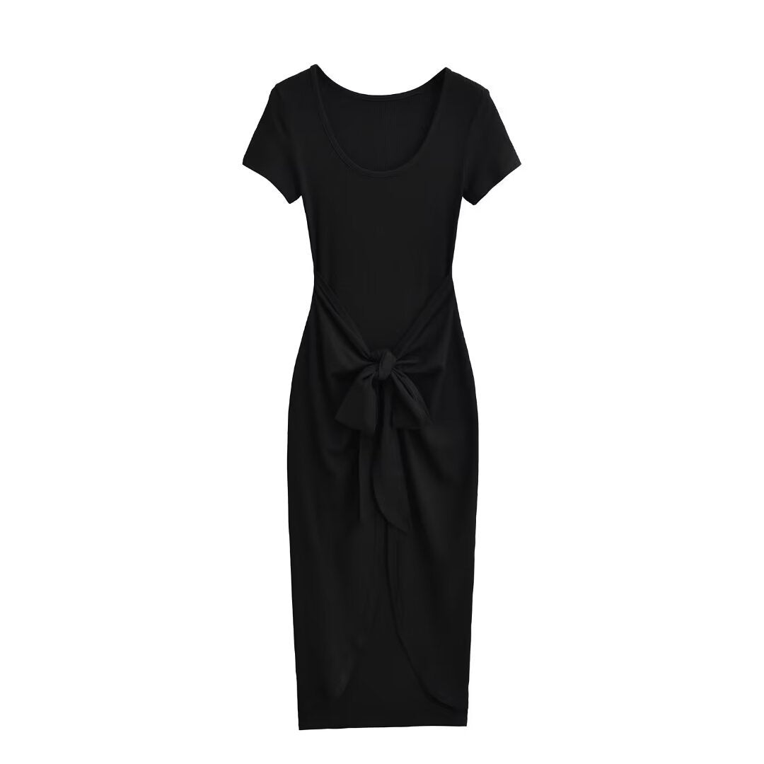 Dame Midi-nederdel med elegant knudelement og fint ribdesign Stilla