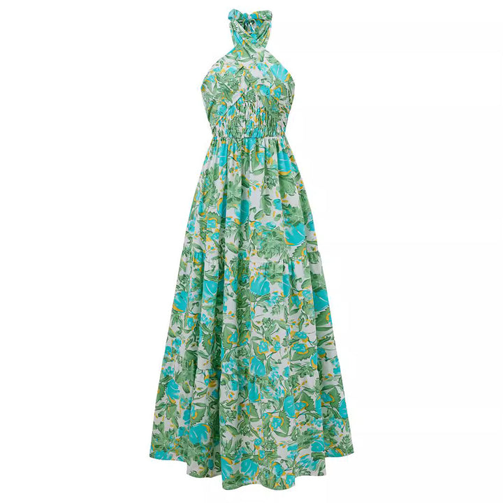 Dame Strapless Maxikjole med Blomsterprint og Flæsedetaljer Stilla