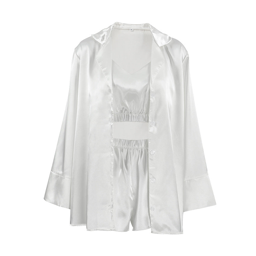 Dame Satin-Pyjama-Sæt med elegant sjalkrave og komfortabel pasform Stilla