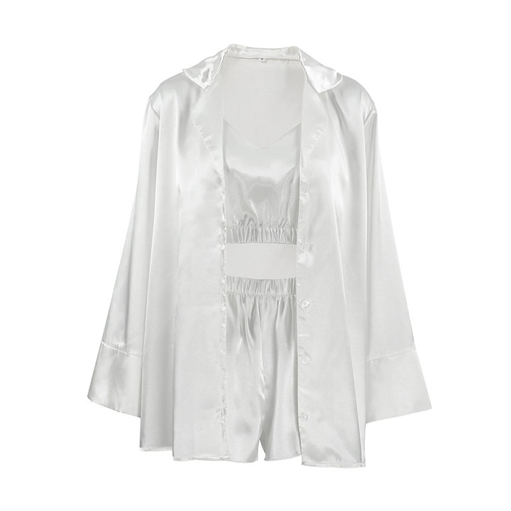 Dame Satin-Pyjama-Sæt med elegant sjalkrave og komfortabel pasform Stilla