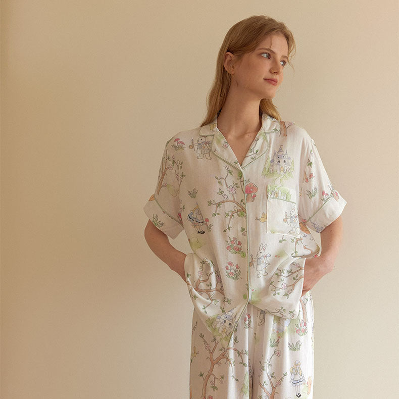 Dame Kortærmet Pyjamasæt med kreativt Dyrdesign og blødt Stof Stilla