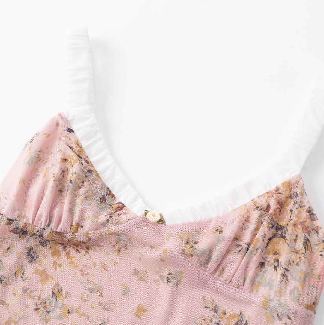 Dame floral maxikjole i let chiffon med dyb V-hals og justerbare stropper Stilla