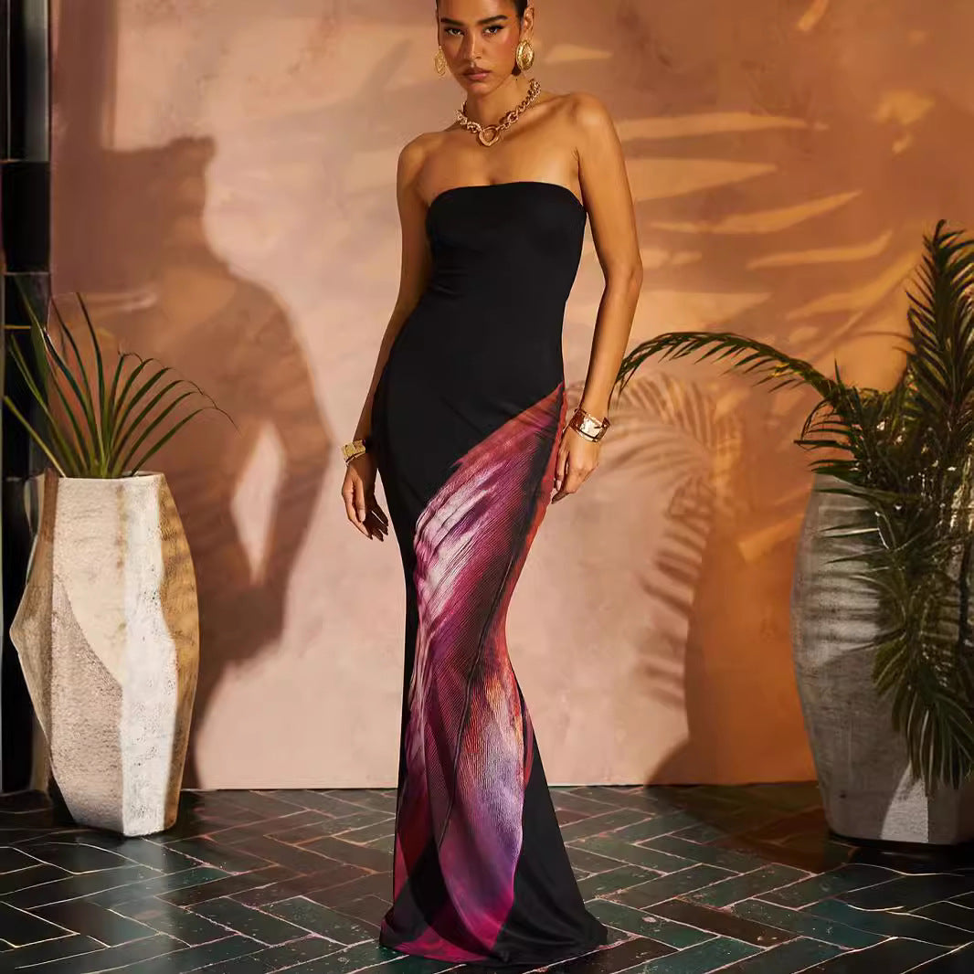 Dame Strapless Elegant Aftenkjole med asymmetrisk Design Stilla