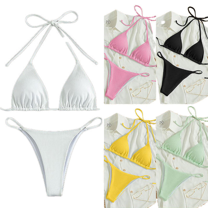 Dame trekant bikini med justerbare stropper og ribbet tekstur Skovae