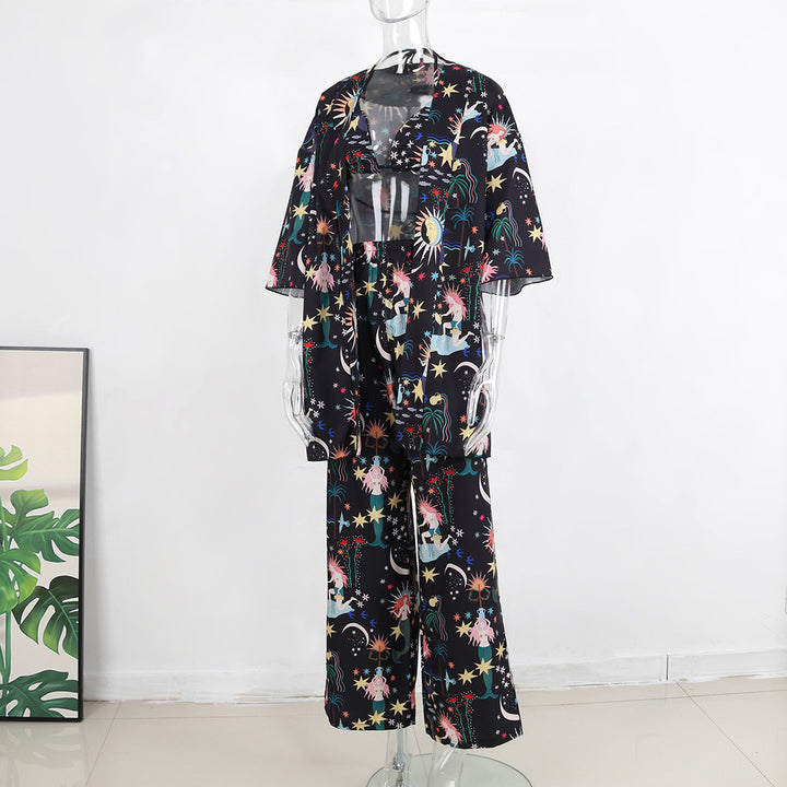 Dame Strandmode Sæt med afslappet Kimono og behagelige Bukser Stilla