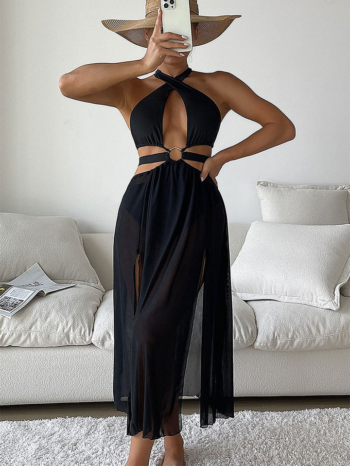 Dame wrap kjole med modeinspireret snit og elegant ringdetalje Skovae