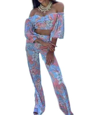 Damer Sommerligt To-delt Outfit med Off-Shoulder og floral design Stilla