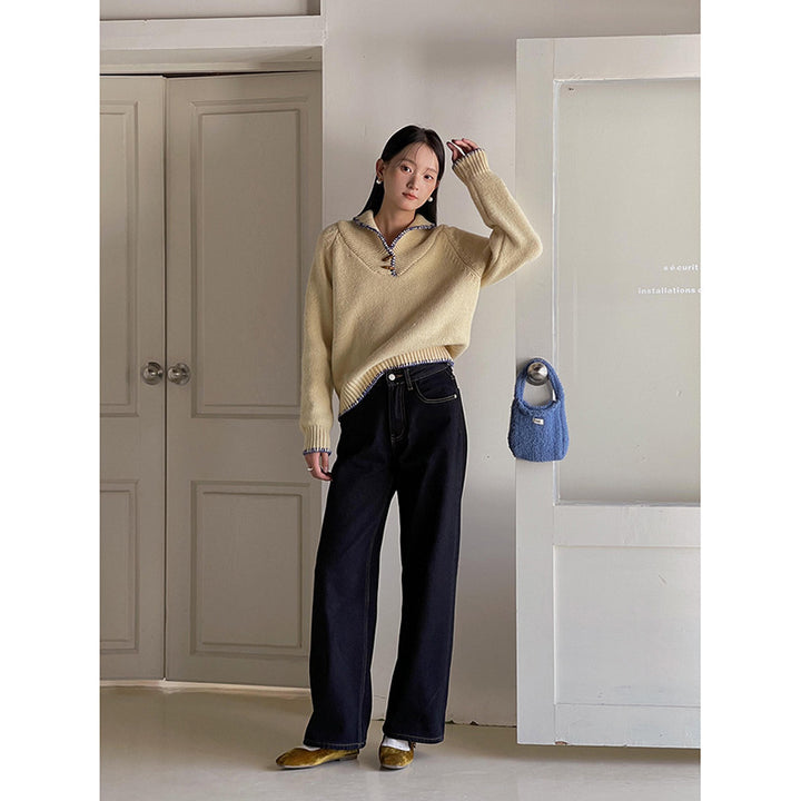 Dame afslappet sweater med moderne krave og struktureret design Stilla