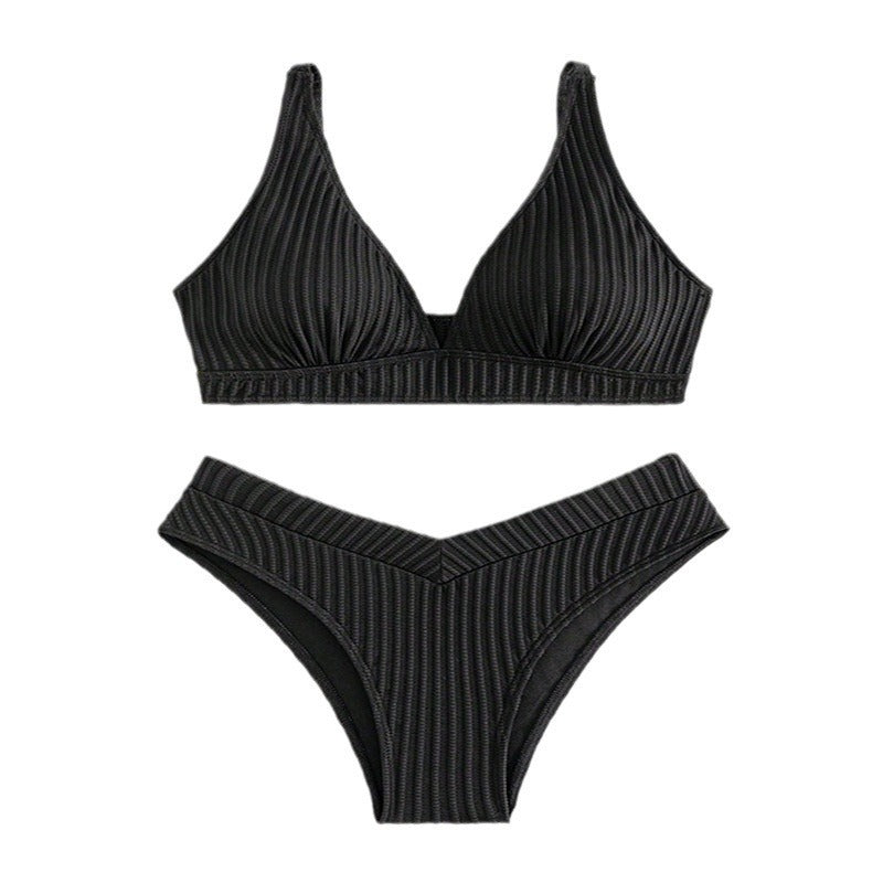 Dame Højskåret Triangel-Bikini-Sæt med strikket Stof Skovae