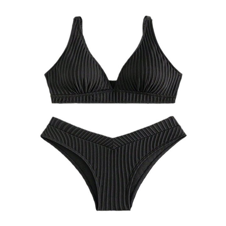 Dame Højskåret Triangel-Bikini-Sæt med strikket Stof Skovae