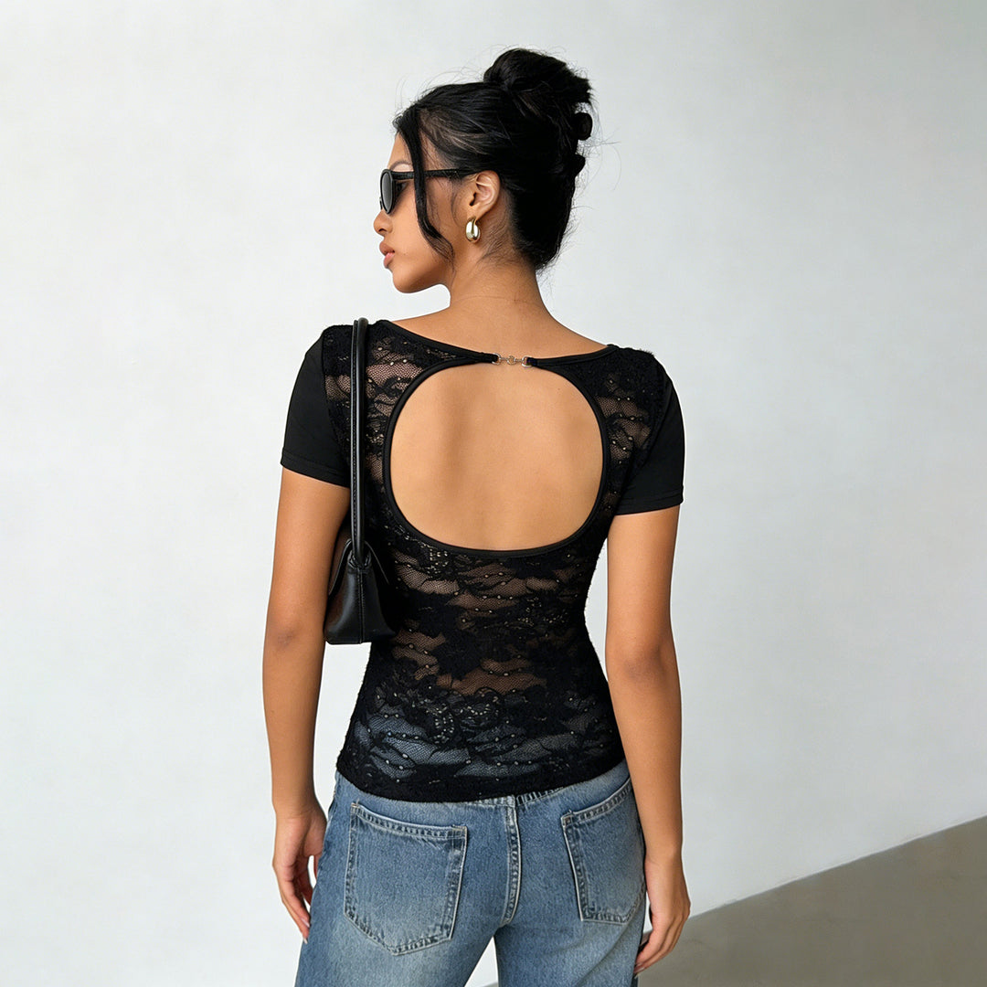 Damen elegantes figurbetontes T-Shirt mit geschlossenen Rückenausschnitt Skovae