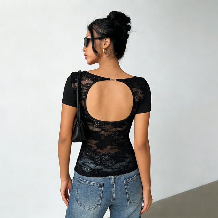 Damen elegantes figurbetontes T-Shirt mit geschlossenen Rückenausschnitt Skovae