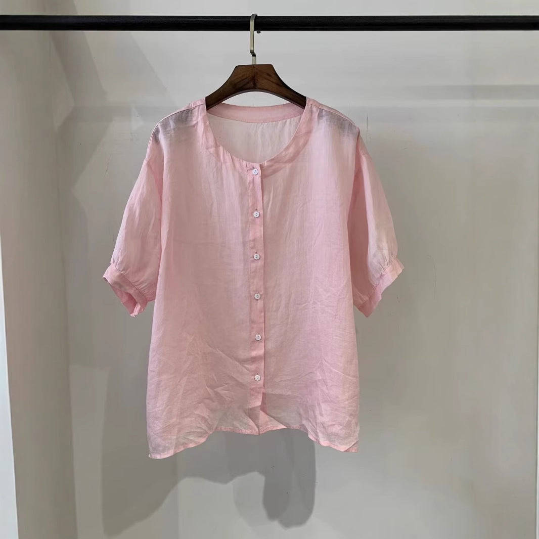 Femme Relaxed Fit Blødt Linned Kortærmet Skjorte Stilla