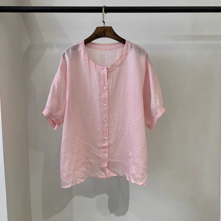 Femme Relaxed Fit Blødt Linned Kortærmet Skjorte Stilla