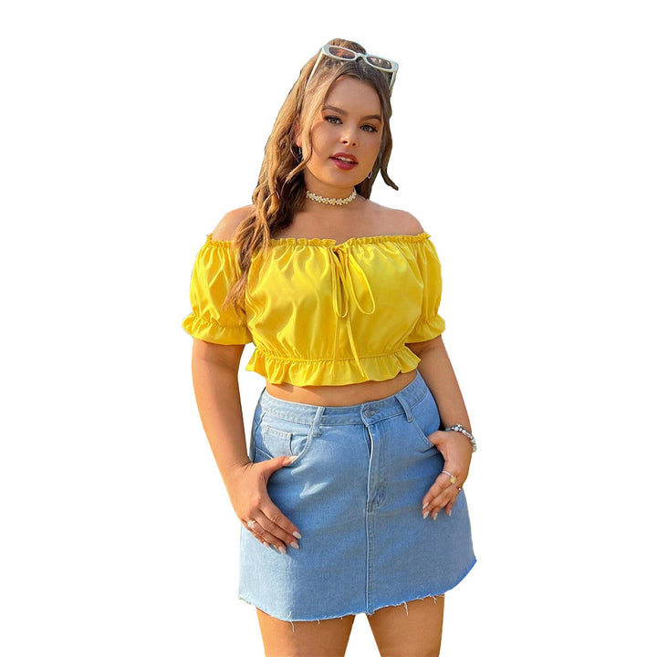 Damer Crop Bluse med elastiske puffærmer og justerbar snøre Stilla