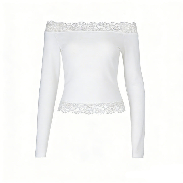 Dame elegant Off-Shoulder skjorte med spidsbesætning Skovae