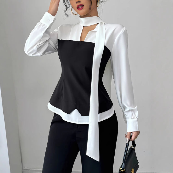 Dame Elegant skåret bluse med sløjfe krave Stilla