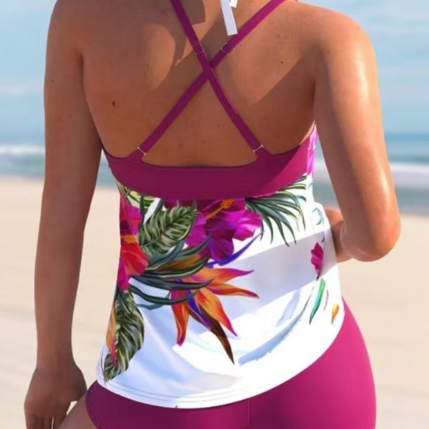 Dame Sport Tankini-Sæt med blomsterdesign og stribede shorts Stilla