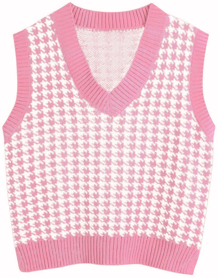 Damer elegant strikvest i moderne houndstooth-mønster Stilla