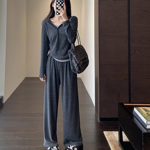 Dame fritids-loungewear-sæt med langærmet top og elastiske bukser Stilla