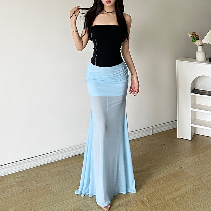 Damer Maxikjole med raffinerede flæsedetaljer og transparent chiffon Stilla