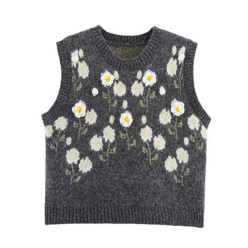 Dame strikvest med florale applikationer Stilla