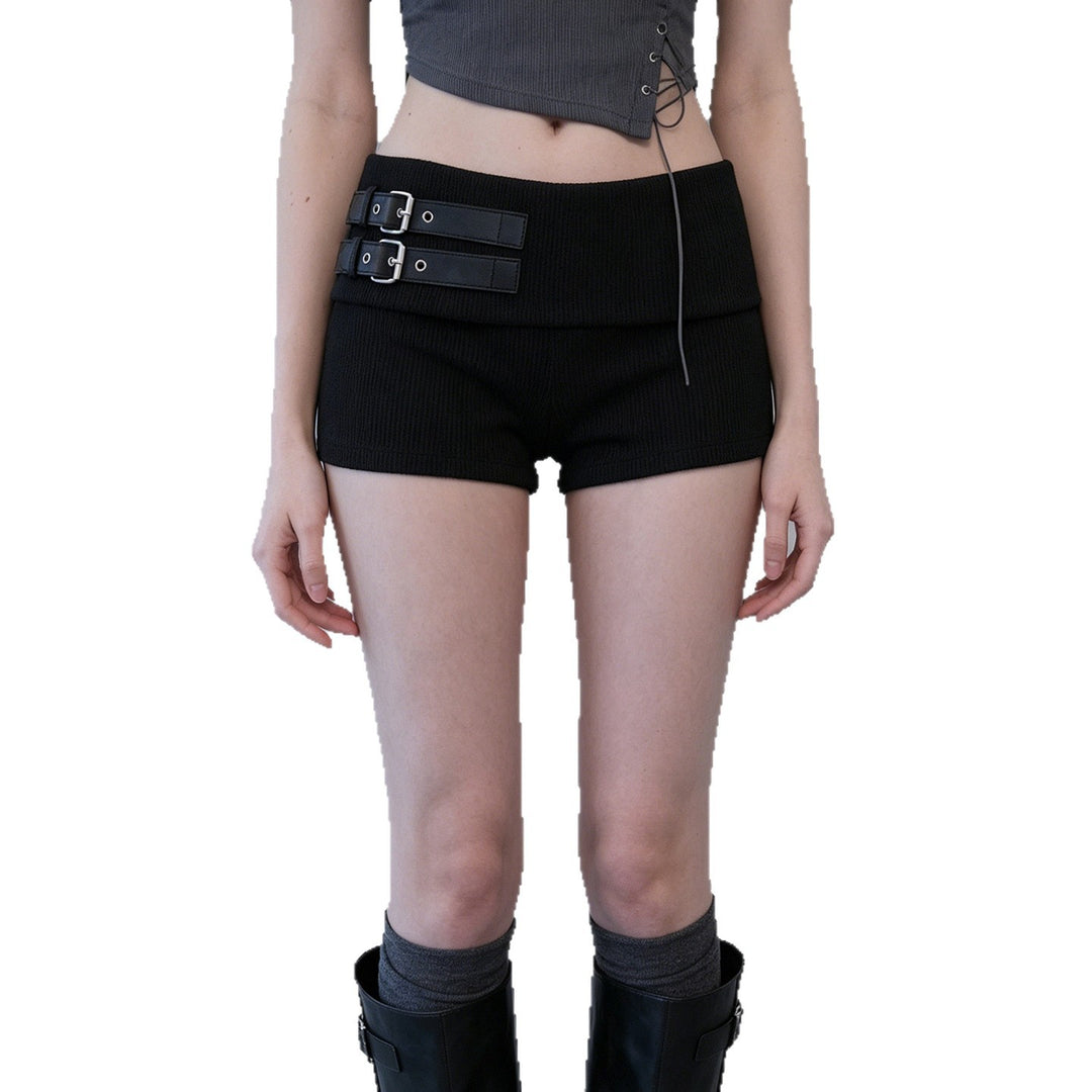 Damen elegante Shorts mit dekorativen Riemen und hohem Bund Skovae