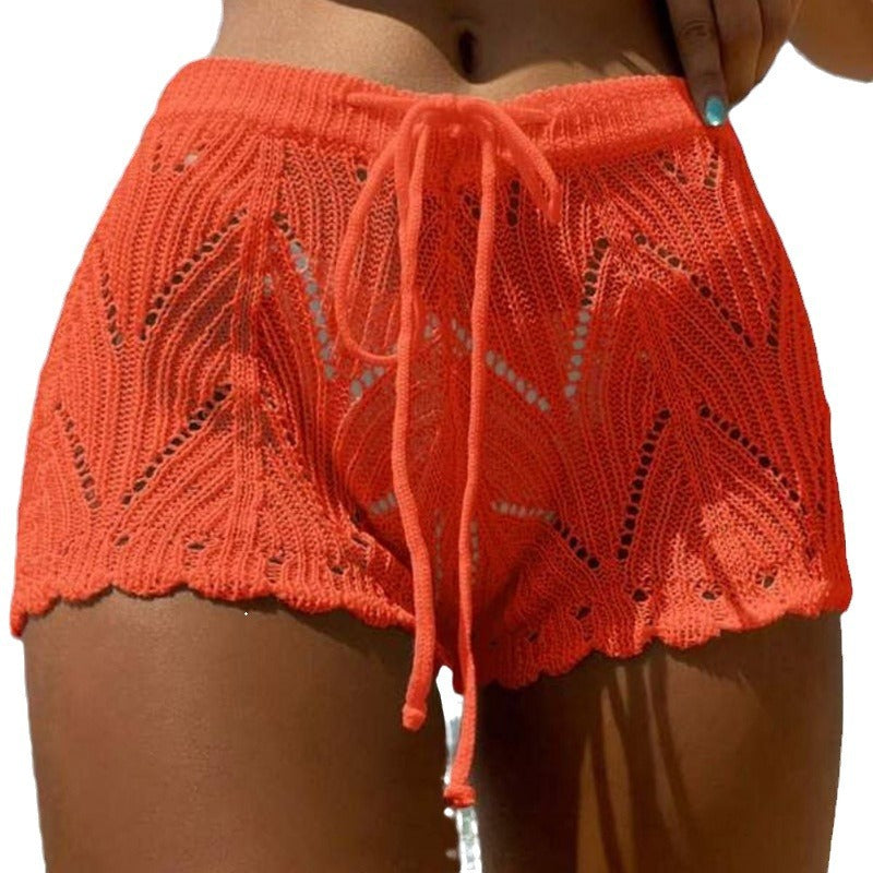Dame Hæklet Surf Bikini Shorts med justerbar talje og luftig netstruktur Stilla