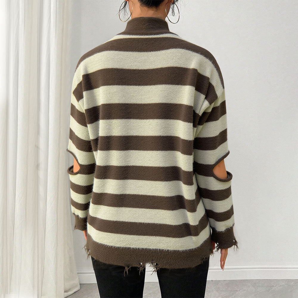 Kvinders oversized striktrøje med lynlås og sideskæringer Stilla