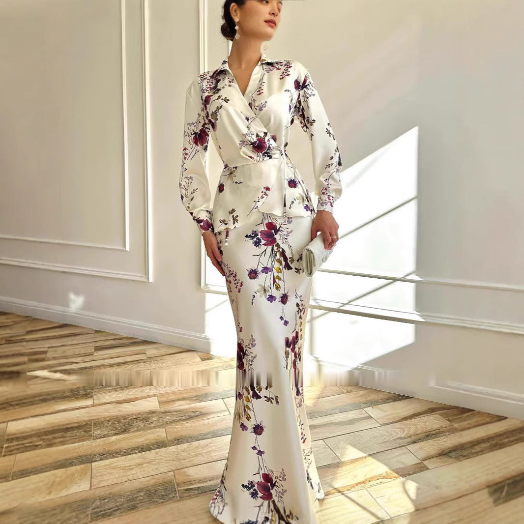 Dame Floral Print Wrapkjole Stilla