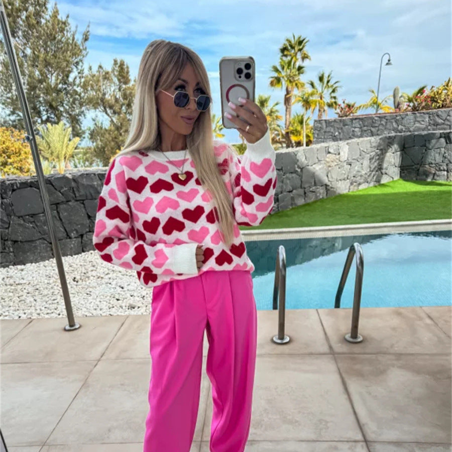 Kvinders sweater med hjerte mønster og blødt strik design Stilla
