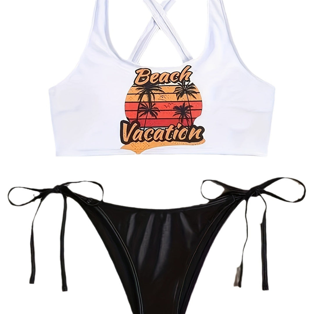 Dame Grafik Crop Top Badedragt Sæt Stilla