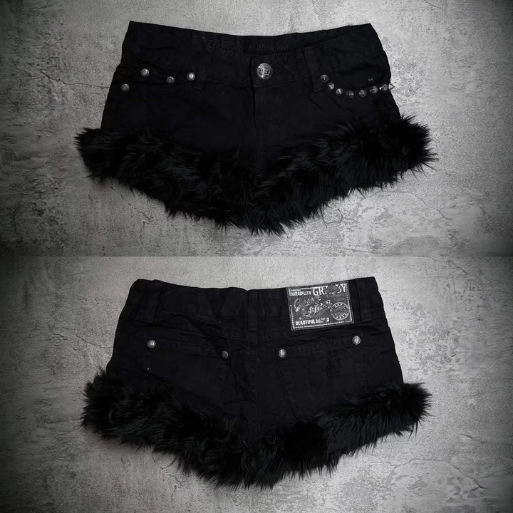 Dame Korte Jeans med fluffy kant Skovae