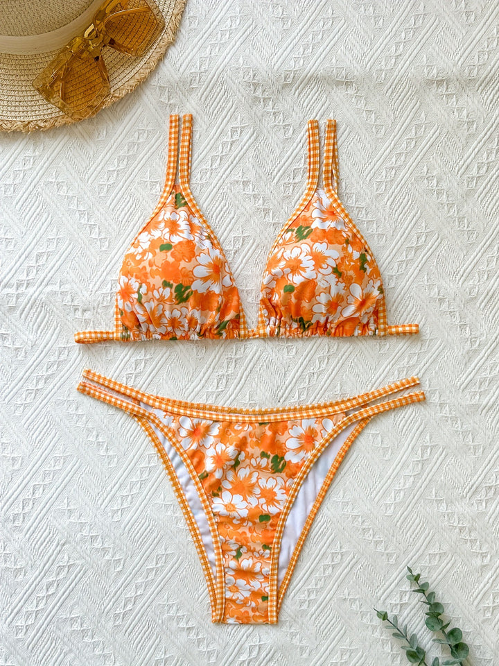 Dame Triangel-Bikini med blomstrede mønsterdetaljer og justerbare stropper Stilla