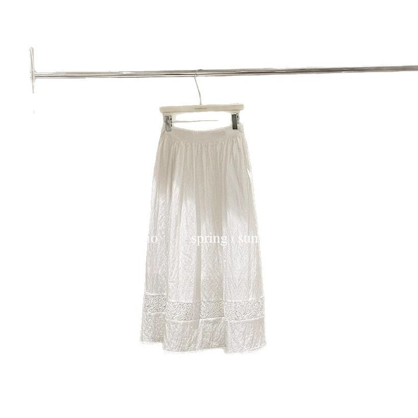 Dame Lang Skirt med Spidsapplikationer Stilla