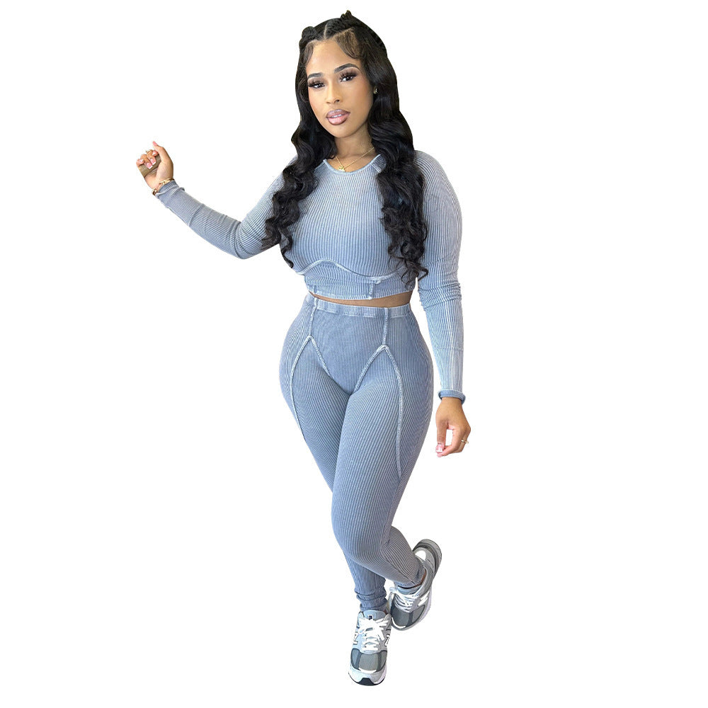 Dame sæt bestående af cropped top og højtaljede leggings med struktureret design Stilla
