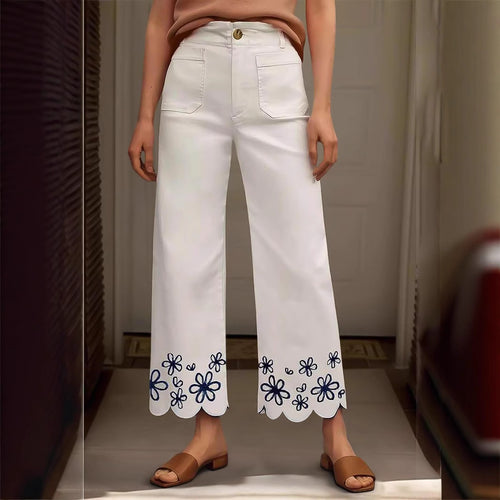 Dame Bred Culotte-Jeans med broderet blomsterdesign Skovae