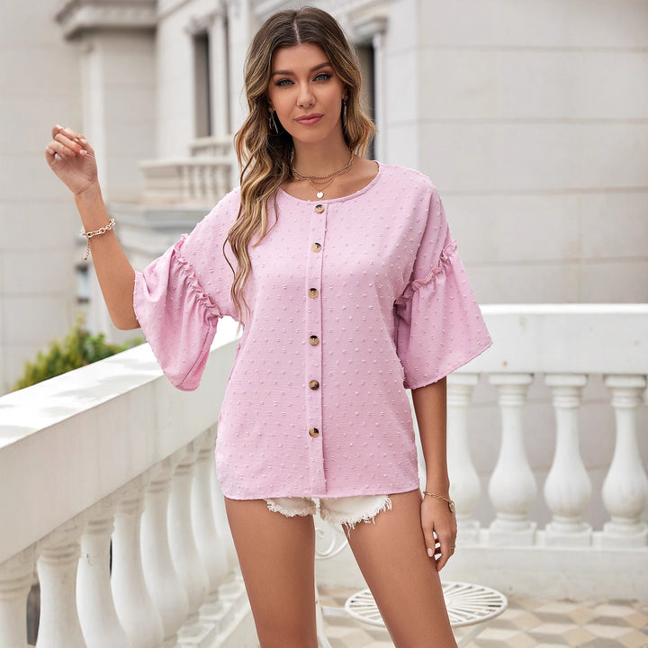 Kvinders Casual Bluse med Flæse Detaljer og Knaplister Stilla