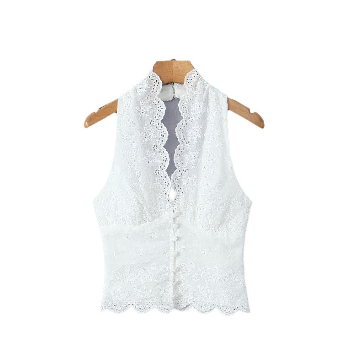 Dame spidsbluse med elegante snøredetaljer og kvalitetsbomuldsstof Stilla