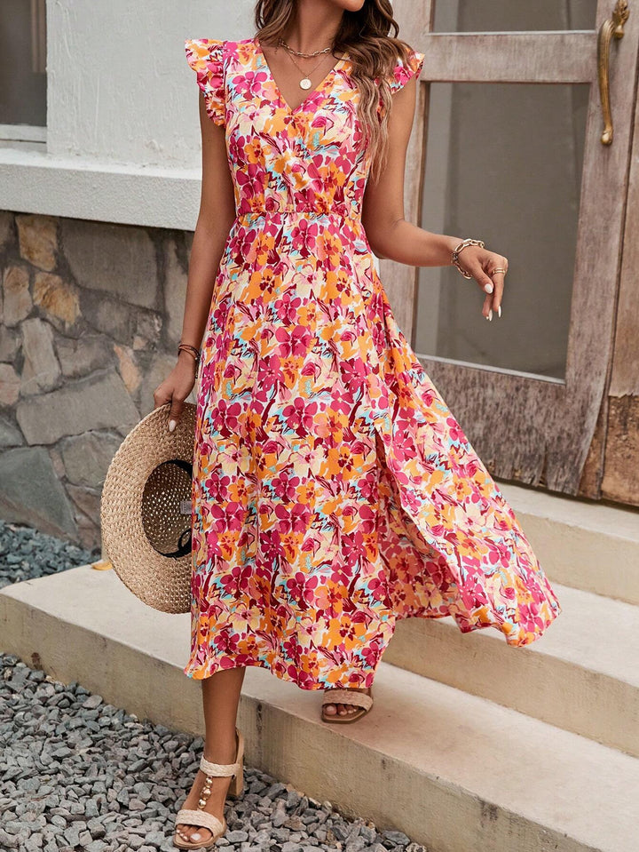 Dame Maxikjole med blomstret design og side split Stilla