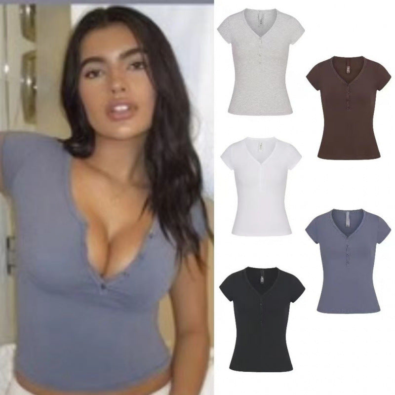 Damer Kortærmet Henley T-Shirt Stilla