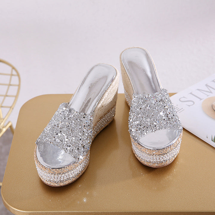 Dame Wedge-sandaler med glitrende strass-detaljer og komfort-fodbund Stilla