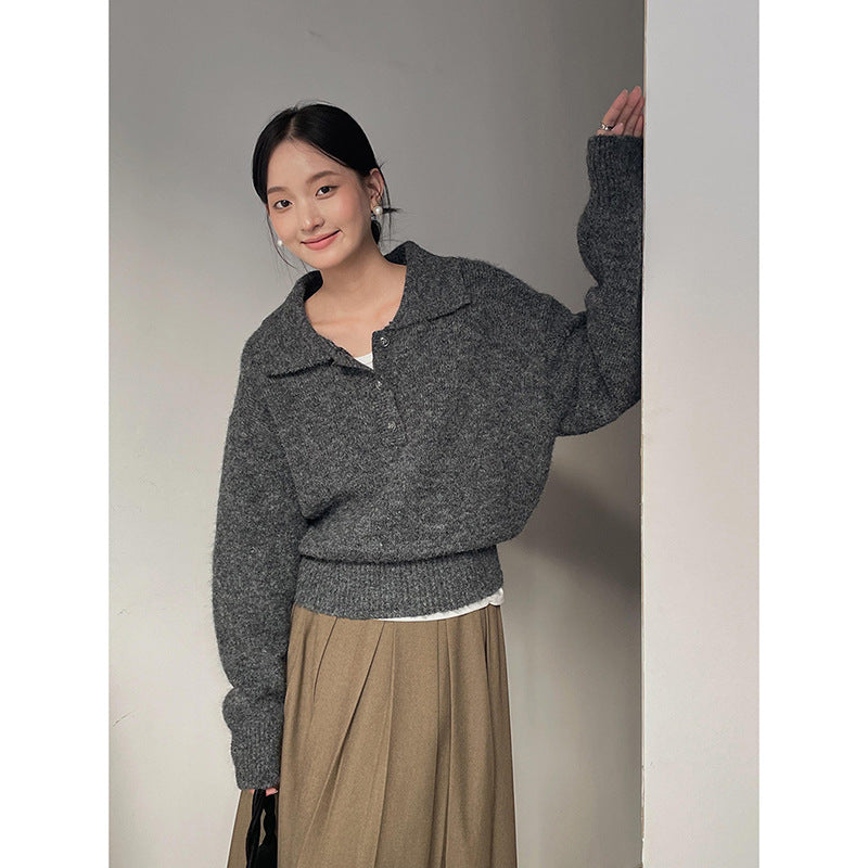 Dame sweater med voluminøse ærmer og fashionabel krave Stilla