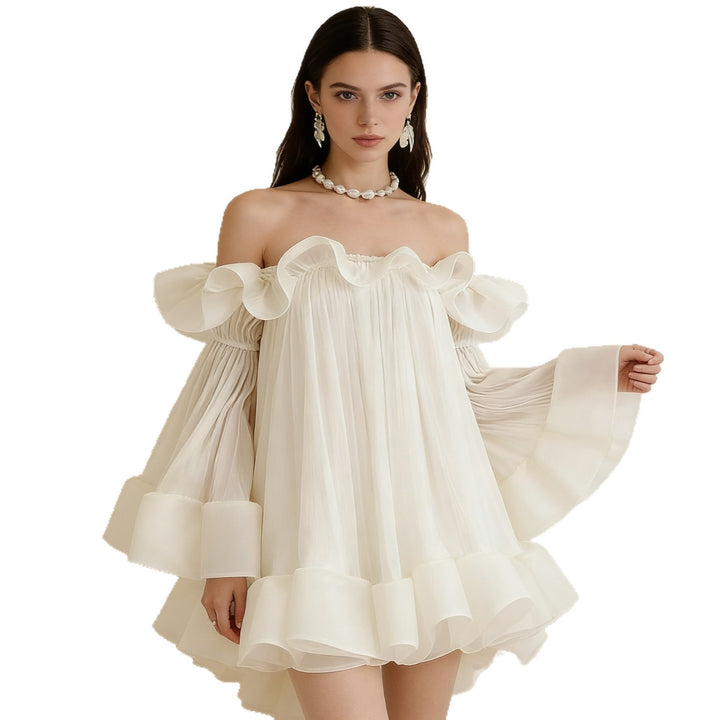 Damer Legesjovet romantisk minikjole med volanter og off-shoulder design Skovae