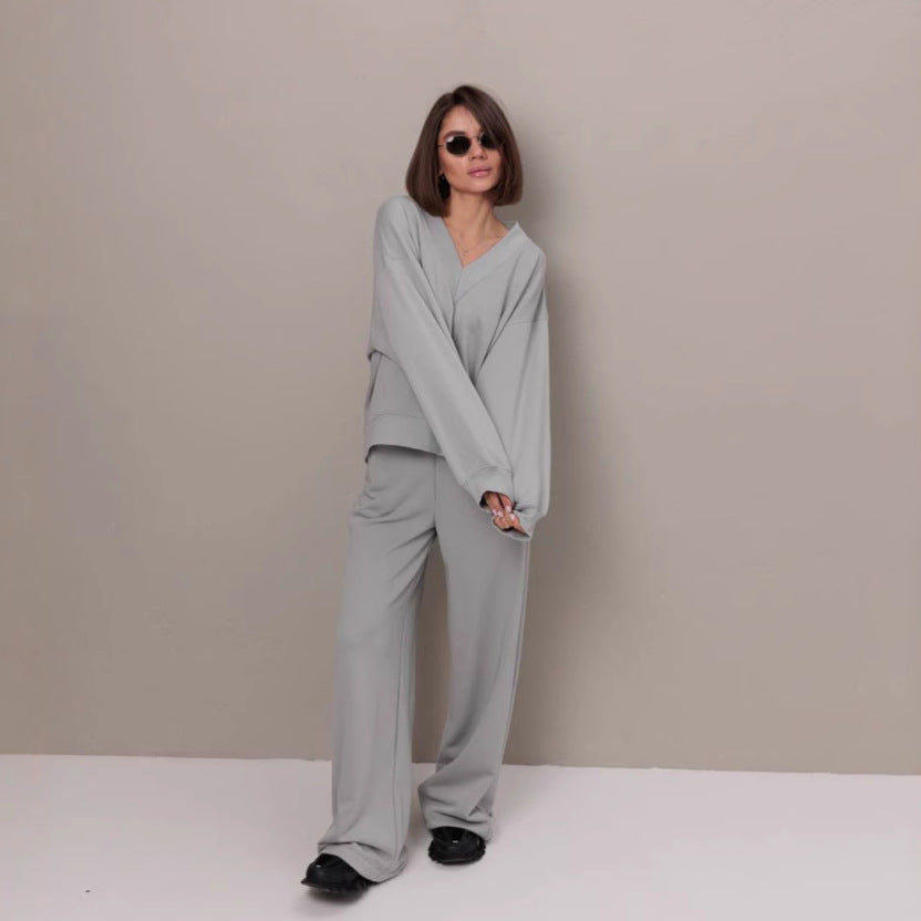 Kvinders sporty oversized sweatshirt med V-hals og lange ærmer Skovae