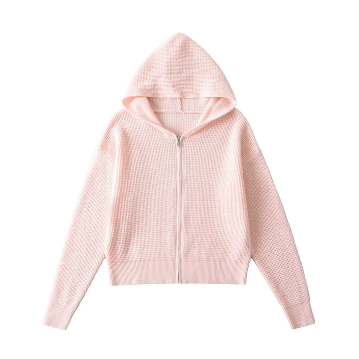 Dame hoodie jakke lavet af blødt strikmateriale med lynlås og moderne design Stilla