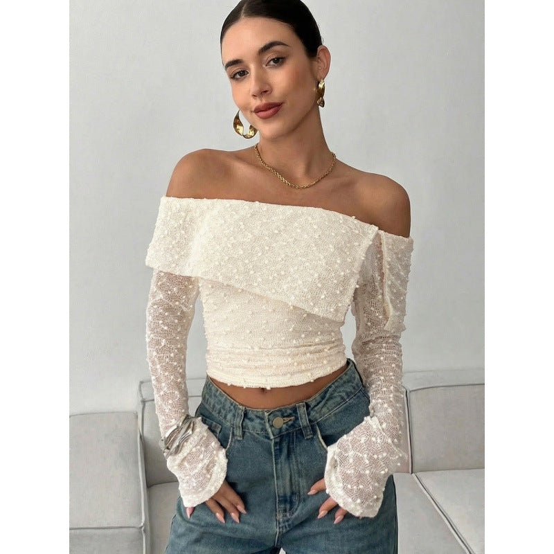 Damen Off-Shoulder Oberteil mit eleganten Rüschendetails und langen Ärmeln Skovae