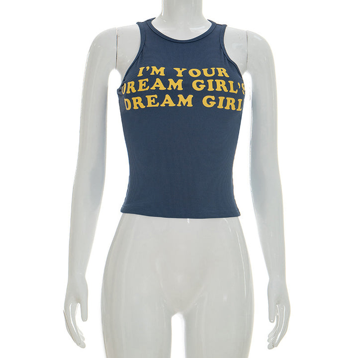 Dame Crop-top med kreativ skrift og tætsiddende snit Skovae