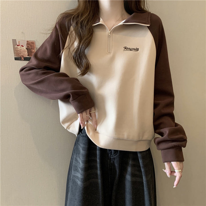 Dame Quarter-Zip Casual Sweatshirt med kontrasterende ærmer Stilla