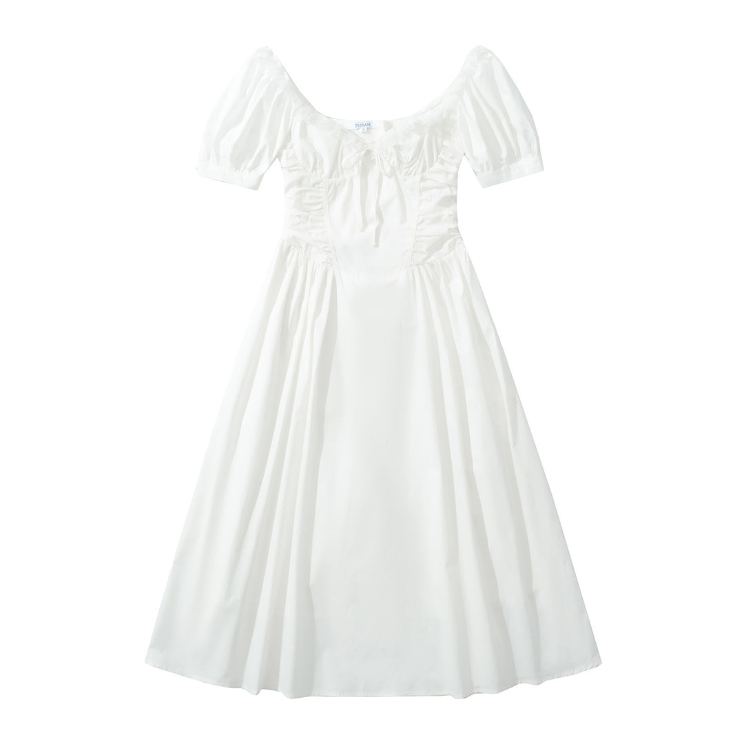 Dame Elegant Puffærme Maxi-kjole med Rynker og Taljeaccent Stilla